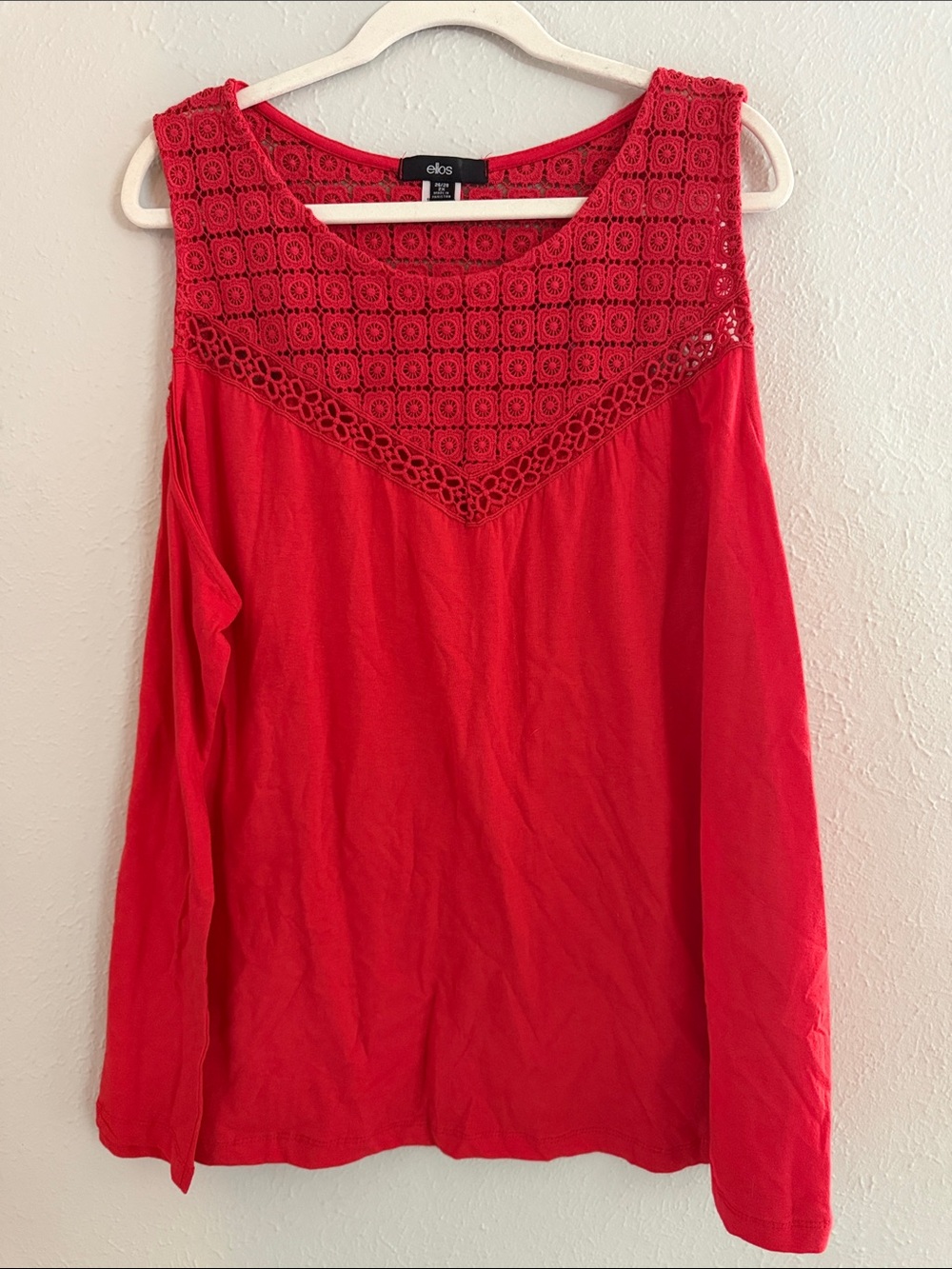 Eloquii Bright Red Crochet Yoke Tank Top